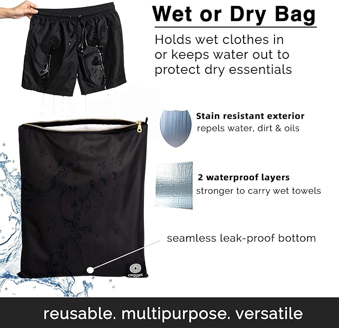 Ornadi Wet Gym Clothes Bag Waterproof Antimicrobial Sack Inhibits Bacteria & Odor from Dirty Laundry, Swimsuits, Sweaty Shoes for Smell Proof Travel 14 X 17.5 Made in USA