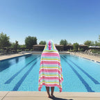 COTTON CRAFT Hooded Beach Towel – Oversized 39 x 68 Towel with Hood for Adults - 100% Cotton Velour Dobby Terry 450 GSM Pool Bath Wrap - Soft Absorbent Quick Dry – Pink Multi