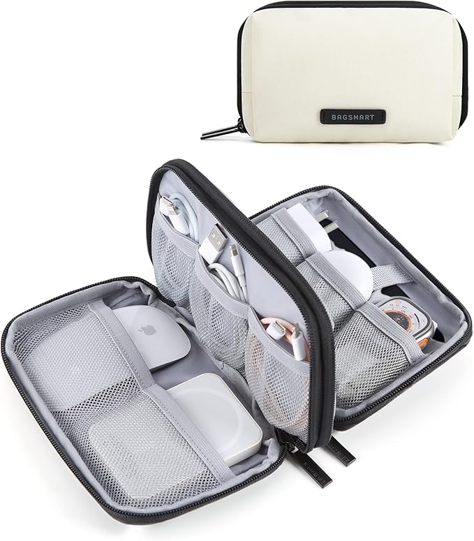 BAGSMART Electronics Organizer Travel Case, Cable Charger Cord Tech Organizer Pouch for Phone Charger Accessories, Beige