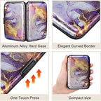 ELFISH Mini RFID Aluminum Wallet Credit Cards Holder Business Card Case Metal ID Case for Men Women（Light Purple Marble