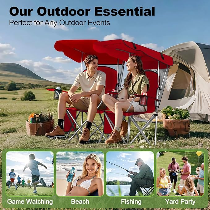 VTOY Portable Camping Chair with Canopy - Folding Chair with Canopy, Durable 600D Oxford Canopy Chair for Camping, Beach, Picnics, Fishing & Sports
