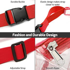 Veckle Clear Fanny Pack Stadium Approved - Adjustable 33-47 Inch Strap, Transparent Belt Bag for Women Men Fits 7.5-inch Smartphone, Waist Bag Clear Bag for Stadium Events, Sport, Concerts, Red