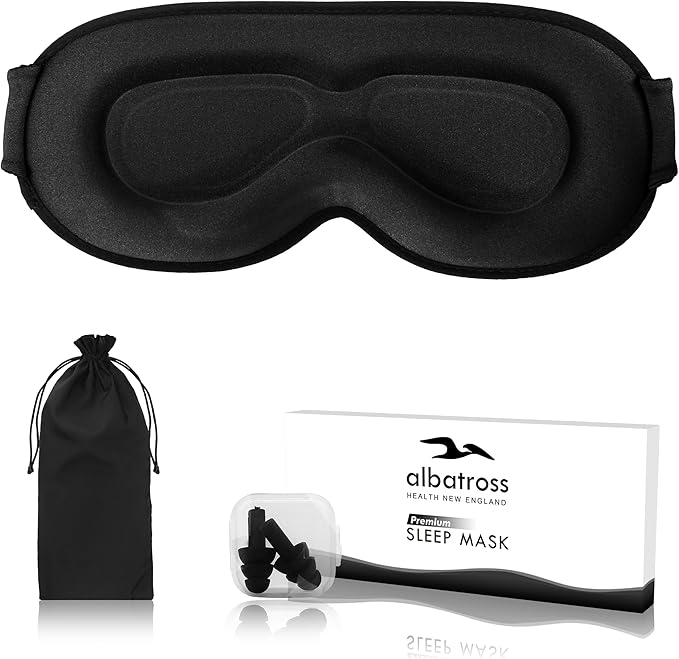 Sleep Eye Mask for Men Women, Sleeping Mask for Side Sleeper, Travel Blackout Night Blindfold Eye Shade Cover with Adjustable Strap (Ebony)