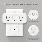 Maxxima 3 Grounded Multi Outlet Adapter Wall Plug - Outlet Extender Wall Tap, Turns 1 Outlet into 3, Indoor 3 Way Plug Splitter - White - 4 Pack