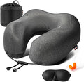MLVOC Neck Pillow for Traveling, Upgraded 100% Pure Memory Foam Travel Neck Pillow for Airplane Flight Sleep, Breathable & Machine Washable Cover, Travel Kit with 3D Eye Mask, Earplugs & Bag, Black