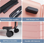 OLIXIS 3-Piece Luggage Set, Carry On Suitcases with Spinner Wheels, Expandable Travel Luggage with TSA Approved Lock & ABS Hard Shell, Pink, 20/24/28 Inch