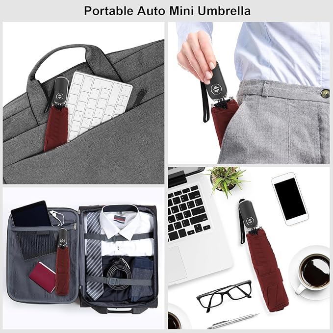 Compact Travel Umbrella for Purse - Flat Handle, Waterproof for Light Rain