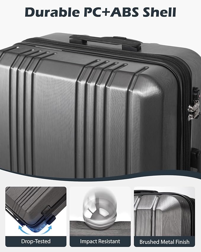 Coolife Luggage PC+ABS Expandable Hardshell Suitcase with TSA Lock, Spinner Checked Lightweight (wine red, L(28IN))