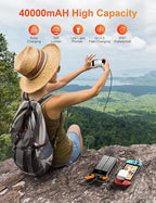 MINRISE Solar Power Bank 40000mAh, Portable Charger PD 20W Fast Charging Solar Charger Power Bank Built in 4 Cables and USB-C in/Output, Camping Essentials External Battery Pack with Flashlights