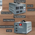Yinleader Voltage Converter Transformer 3000w Step Up/Down Power Converter 110-120V to 220-240V/220-240V to 110-120V, with 2 US & 2 Universal Outlets, Circuit Breaker Protection (Grey)