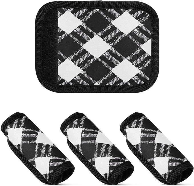 Qilmy Black and White Buffalo Grid Luggage Handle Wrap 4Pack Luggage Identifiers Tag Comfort Handle Grips Cover for Stroller Suitcase Bag Airplane Travel Accessories1317