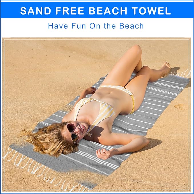 YSYJ Turkish Beach Towel 6 Pack Beach Towels 36"x71" Beach Towel Oversized Sand Free Turkish Towel Quick Dry Bath Towels Grey