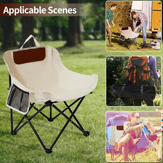 SHANQUAN 2 Pack Folding Camping Chair, Compact Camp Chair,Outdoor Lawn Portable Lightweight Backpacking Chair with Carrying Bag for Outdoor Camp,Travel,Beach,Picnic,Fishing, Hiking (Beige)