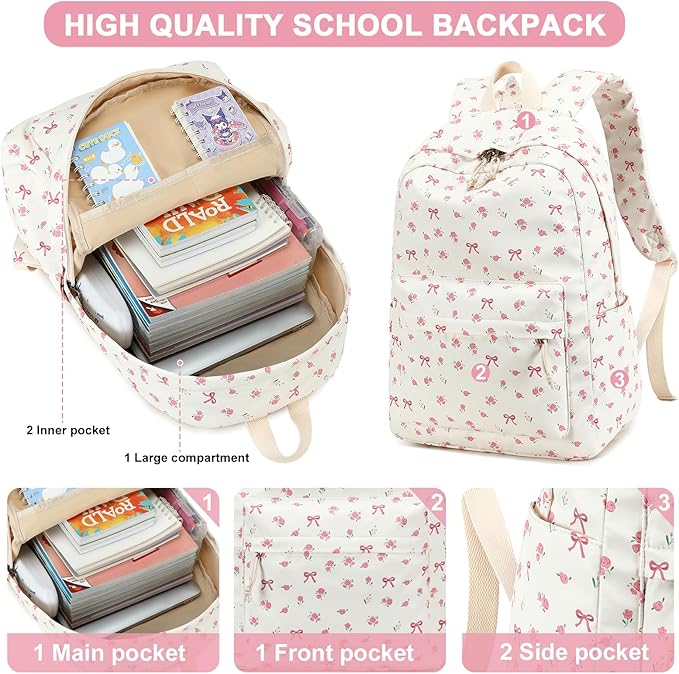 LOIDOU Backpack for Girls School Backpacks Bookbags for Elementary Middle School Women Laptop Backpacks (conquette, L-17)