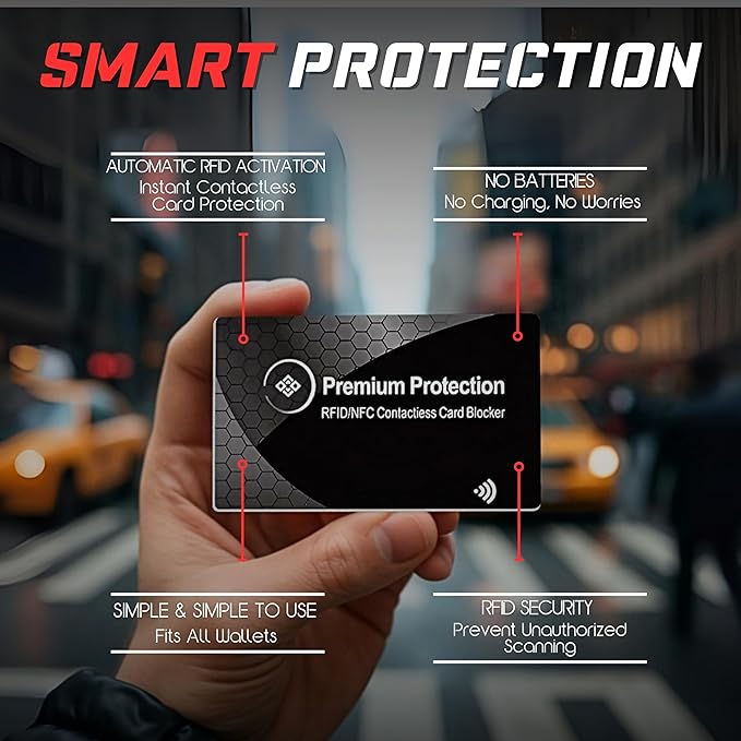 KF-Premium RFID Blocking Card (2 Pack) - Ultra Thin Debit & Credit Card Protector for Travel & Passport - Anti Theft & Fraud Contactless NFC Blocker - Wallet Defender for Men & Women - Black