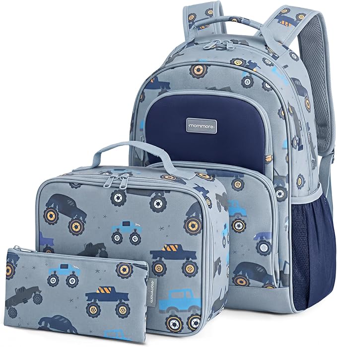 mommore Kids Backpack for Boys Girls 4-8 Kindergarten Elementary School Backpack with Lunch Box - 15” H Fit Folder