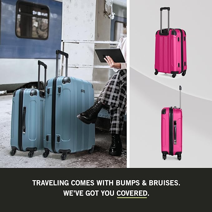 Kenneth Cole REACTION Out of Bounds Lightweight Hardshell 4-Wheel Spinner Luggage, Magenta, 20-Inch Carry On