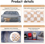 BOYATU Travel Makeup Bag Organizer Cosmetic Bag: 3 Pcs Set Make up Bags for Women with Handle - Waterproof Vegan Leather Toiletry Bag (01-G-Apricot)