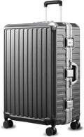 LUGGEX Checked Suitcase with Spinner Wheels, 8010S Aluminum Frame Zipperless Polycarbonate Hard Shell Suitcase (ZX-Core, Charcoal Metallic, 28 Inch)