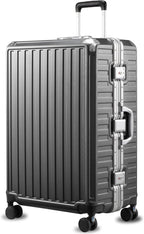 LUGGEX Checked Suitcase with Spinner Wheels, 8010S Aluminum Frame Zipperless Polycarbonate Hard Shell Suitcase (ZX-Core, Charcoal Metallic, 28 Inch)