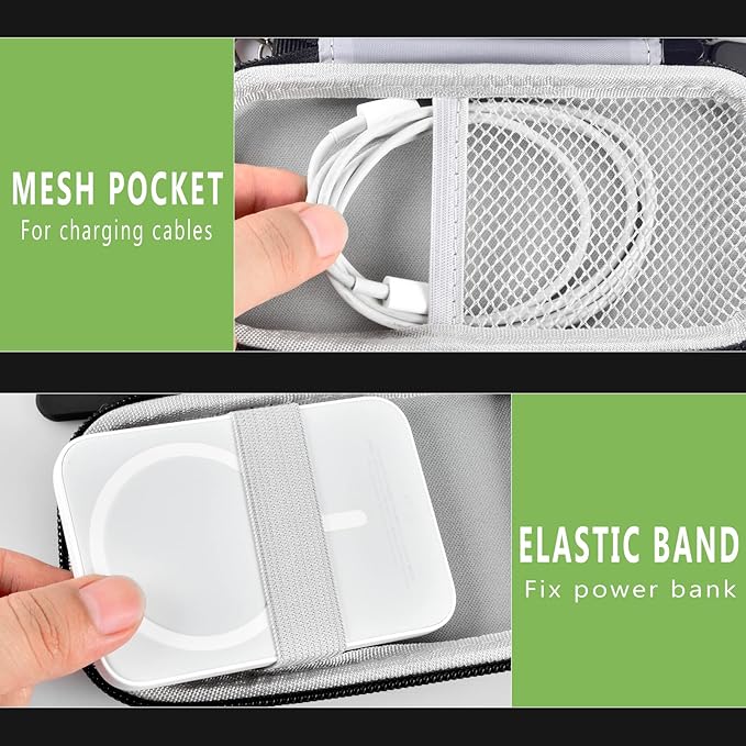 Charger Battery Pack Case Compatible with Apple MagSafe/for Baseus/for Belkin/for INIU, Holder for Anker 633/622/621/321 MagSafe Magnetic Power Bank for iPhone 15, Storage with Strap - Black