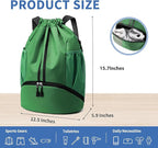 JELUTAR Drawstring Backpack Gym Bag with Shoes Compartment for Soccer, Basketball, Swim, Water-Resistant String Backpack Beach Cinch for Women Men, Dark Green, Medium