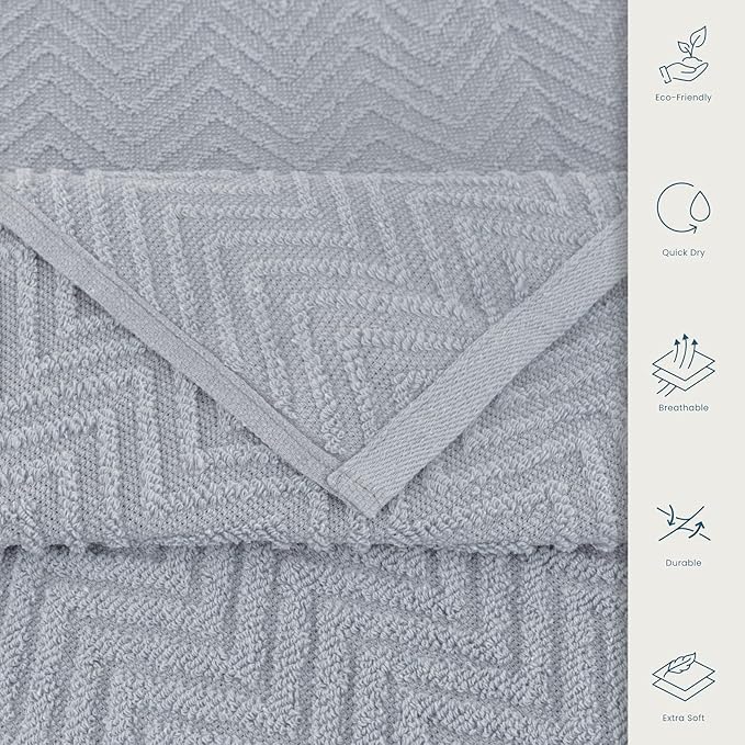 CASA COPENHAGEN Wave Textured 6 Pieces Small Bath Towel Set - Grey Voilet, 24" x 48", 550 GSM 6 Bath Towel Rough & Tough Use Cotton Towels Gift Set for Bathroom