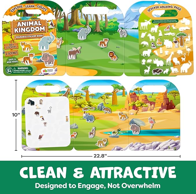 Reusable Sticker Books for Toddlers 1-3, Stickers for Toddlers 2-4 Years - Stickers for Kids Airplane Toys for Toddler 1-3, Toddler Travel Toys - Reusable Sticker Book Birthday Gifts for Boys Girls