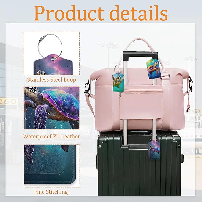 Turtle Luggage Tags for Suitcase 3 Pack, Privacy Cover ID Label with Stainless Steel Loop and Address Card for Travel Bag Suitcase