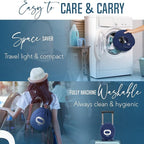 BCOZZY Organic Cotton Double Support Neck Pillow for Travel - 3 Ergonomic Positions for Head, Neck, and Chin Comfort - Ideal for Sleeping Upright on Flights, Cars, and at Home – Large, Navy