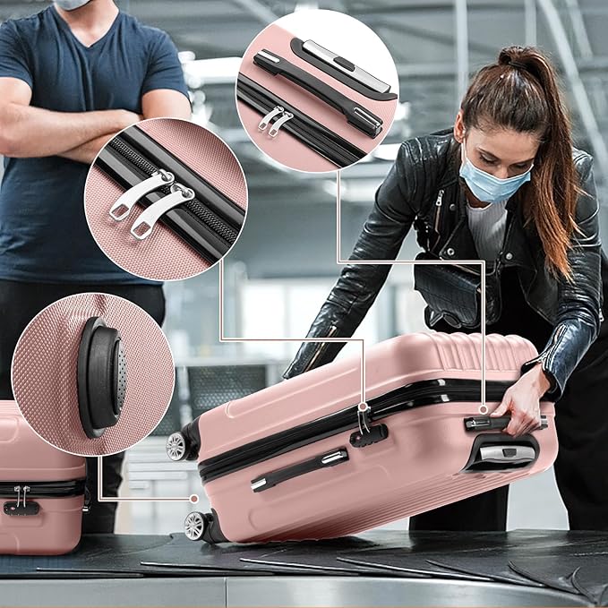 3 Piece Luggage Sets, Lightweight ABS Suitcase with 4 Spinner Wheels ＆ TSA Locks, Hardside Carry On Luggage Durable Suitcase Set for Family Travel Business - Rose Gold, 20/24/28