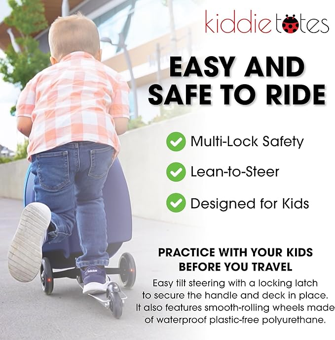 KIDDIETOTES Ride-On Scooter Suitcase for Kids – Hardside Lightweight Carry-On Luggage with Foldable Scooter, LED Wheels, Travel Fun for Toddlers & Children