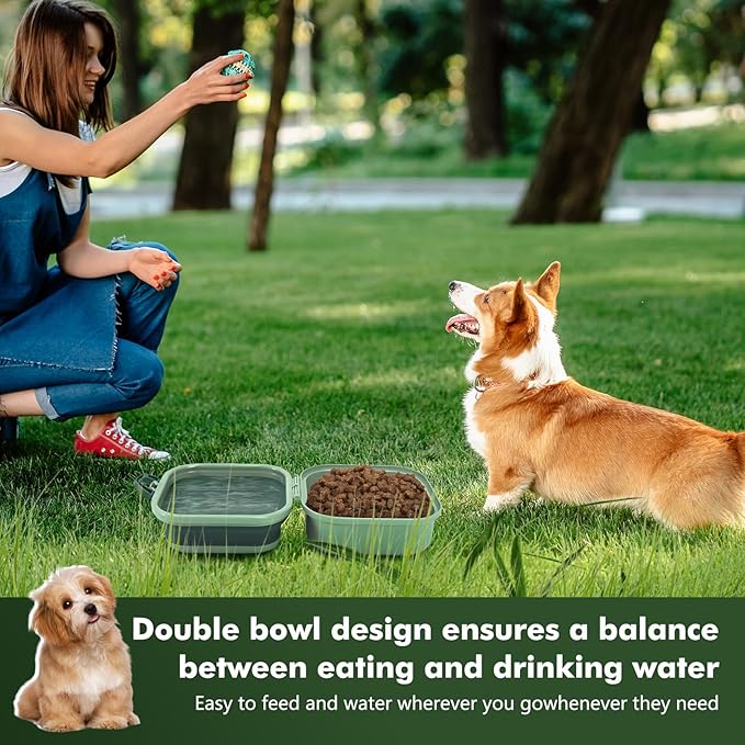 Collapsible Dog Bowls, Travel Food and Water Double Bowl for Cats & Dogs, 2-in-1 Portable BPA-Free Feeding Solution, Perfect for Traveling, Camping & Walking (S/ 60oz)