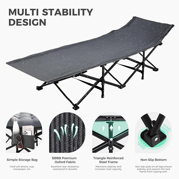 JEAREY Camping Cot for Sleeping 28" Extra Wide, Heavy-Duty 1200D Oxford Foliding Cots for Adults Portable with Mattress, Carry Bag for Guest, Travel, Hiking, Light Gray