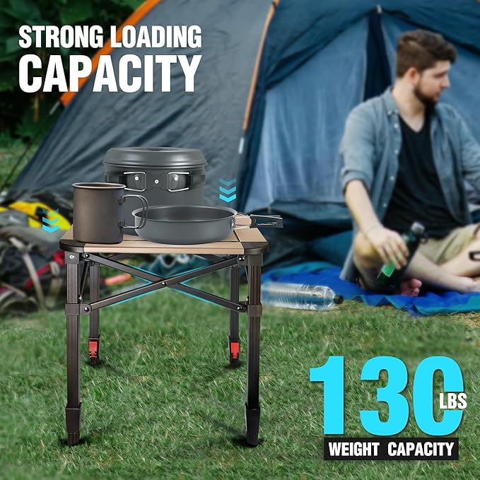 VILLEY Folding Camping Square Table with Carry Bag, Lightweight Aluminum Adjustable Square Table for Outdoor, Camping, Picnic, Backyards, BBQ, Small