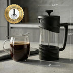 OVENTE French Press Coffee Maker 34 Ounce with Heat Resistant Borosilicate Glass & Stainless Steel 4-Level Filtration System, Portable Cold Brew Coffee Maker for Travel, Camping or Gift, Black FPW34B