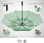 Balios Travel Folding Umbrella with Real Wood Handle Auto Open Close Vented Windproof Canopy - Designed in UK