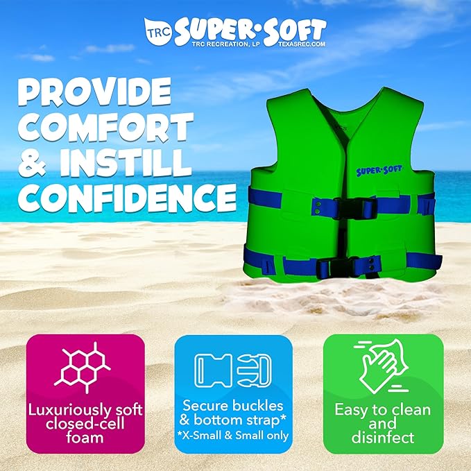 TRC Recreation Super Soft Child Life Jacket USCG Approved Vinyl Coated Foam Swim Vest for Kids Swimming Pool and Beach Gear