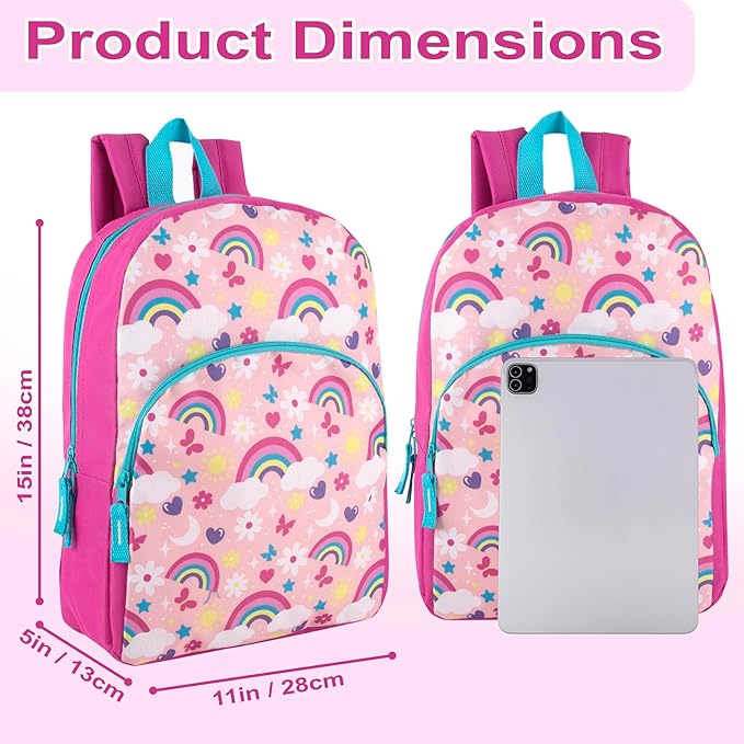 Trail maker 15 Inch Kids Backpacks for Boys & Girls | Preschool, Kindergarten, Elementary School Backpacks with Adjustable, Padded Straps (Radiant Rainbows)