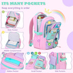 Kids Backpack, Backpack for Girls for Elementary School Multiple Pockets Ages 6-10(Pink)