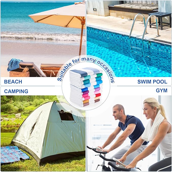 Redbaker 16 Packs 72 x 36 Inches Oversized Vertical Stripe Beach Towel Bulk Extra Large Pool Towels Set Microfiber Quick Dry Swim Towel Blanket for Women Men Adult Bath Travel(Gradient Color)