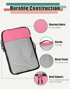 WTREE 4-Piece Packing Cubes Travel Accessories Set for Suitcases - Luggage Organizer Bags with Double Zipper - Mesh Top - Small - Pink