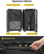 LEVEL8 Carry On Luggage Airline Approved Zipperless with Aluminum Frame, Hard Case Luggage with Spinner Wheels, Metal Travel Suitcase, 20 Inch, Blue