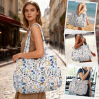 Corduroy Tote Bag for Women,Large Capacity Cute Tote Bags With 6 Pockets,Crossbody Shoulder Handbag for Work Travel Gym