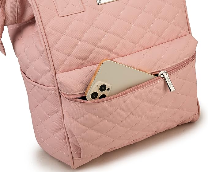 Kinmac Wide Open Style Laptop Backpack Travel Outdoor Backpack For Laptop Up to 15.6 Inch(Pink Embroidery)