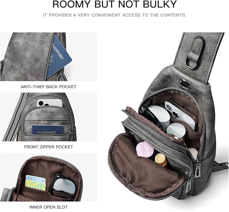 LATMAP Sling Bag For Women Faux Leather Small Casual Daypack Backpack Fanny Pack Crossbody Chest Bags Purse