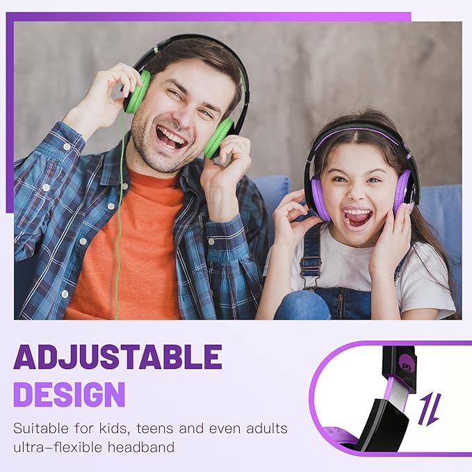 rockpapa Comfort Kids Headphones for School, Lightweight Foldable Portable Childs Boys Girls Teens Headphones Wired 3.5mm with 4.9ft Cord for Travel Airplane Tablet Phone Pad Laptop Black/Purple