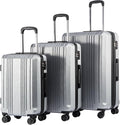 Coolife Luggage 3 Piece Set PC+ABS Hardshell Suitcases with TSA Lock, Spinner Lightweight (sliver, 3 piece set)