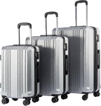 Coolife Luggage 3 Piece Set PC+ABS Hardshell Suitcases with TSA Lock, Spinner Lightweight (sliver, 3 piece set)