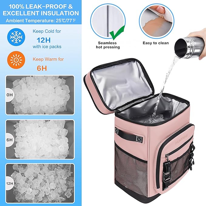 Hulongo Large Waterproof Insulated Cooler Backpack for Men & Women, Leak Proof Cooler Backpack for Camping, Beach, Fishing, Picnic, Travel, Outdoor, 30L, 48Cans